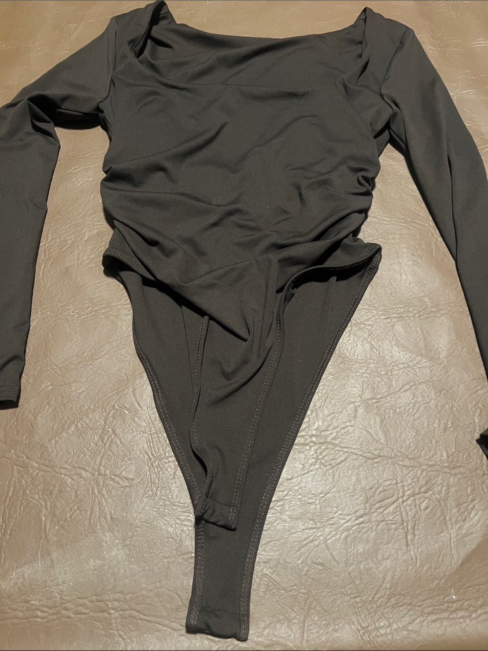 Womens Long-Sleeve Brown One-Piece Bodysuit